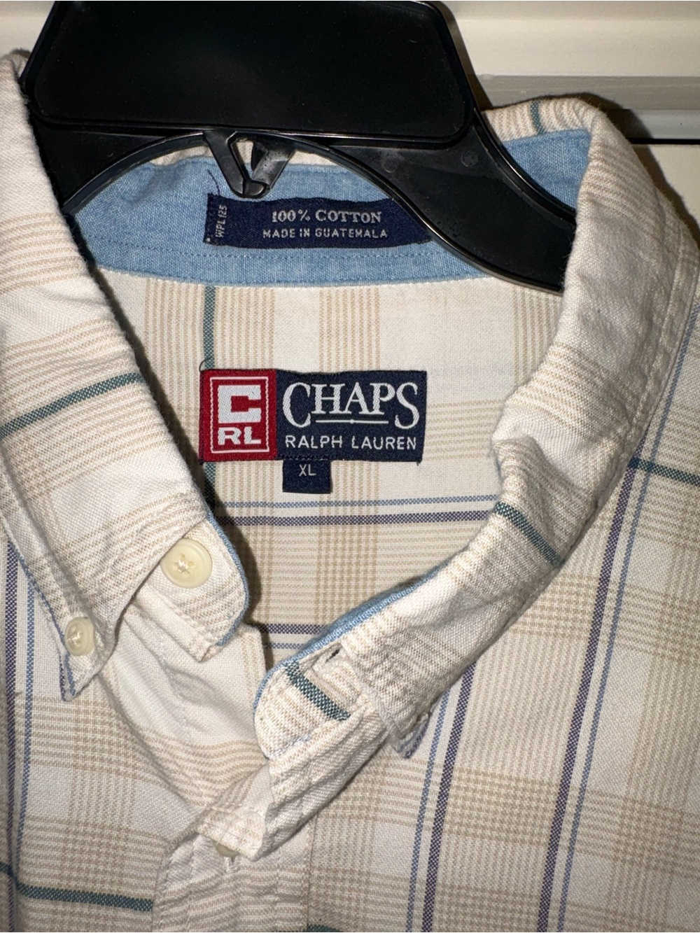 Ralph Lauren Cream Plaid Button-Down Shirt with Blue & Green Stripes - Picture 2 of 4